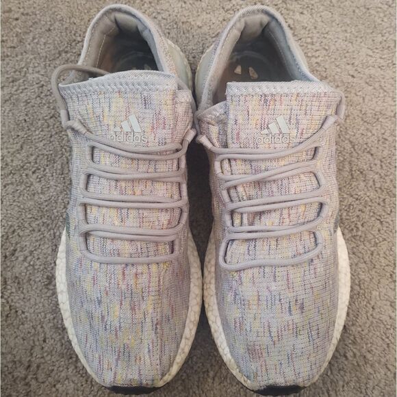Adidas Pureboost Men Sneakers Ash Silver/Green/Yellow AQ0051 SZ 11.5 PRE-OWNED - Picture 2 of 7